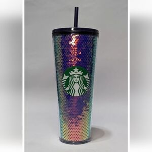 Starbucks Tumbler 2020 Christmas Holiday Dark Purple/Blue Sequins 24oz Cold NWT